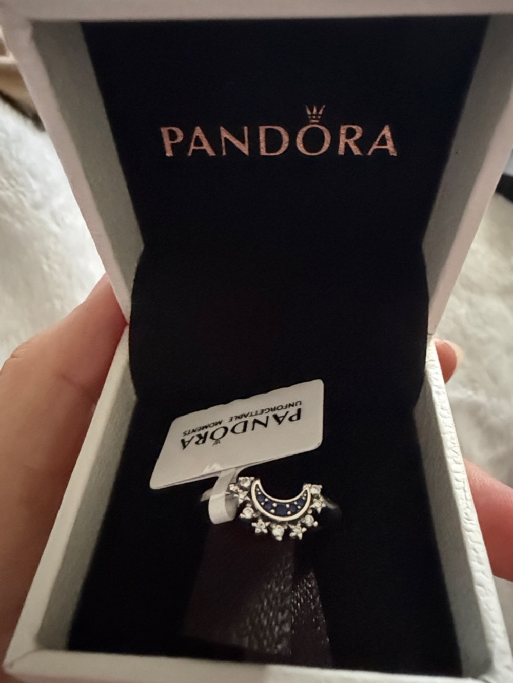 Pandora Celestial Blue Sparkling Moon Ring